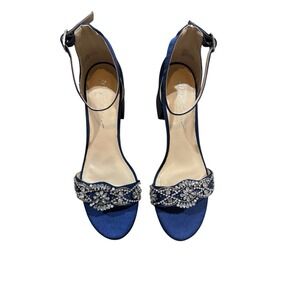 Betsey Johnson Blue SB Mel‎ Block Heel Rhinestone Evening Sandals Size 9 Wide
